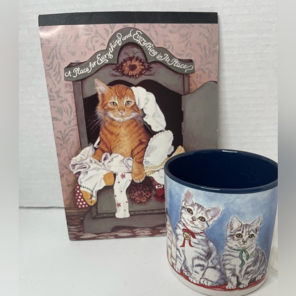 Vintage‎ Kitty Cat Curated Bundle, coffee mug and notepad - Picture 1 of 10